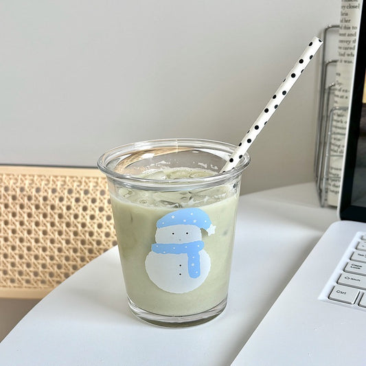 Cute Snowman Glass Mug – 350ML Capacity, Winter-Themed Drinking Cup