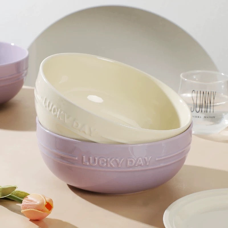 Lucky Day Large Capacity Ceramic Soup Bowl – Soft Pastel Colors, 1700ML Capacity