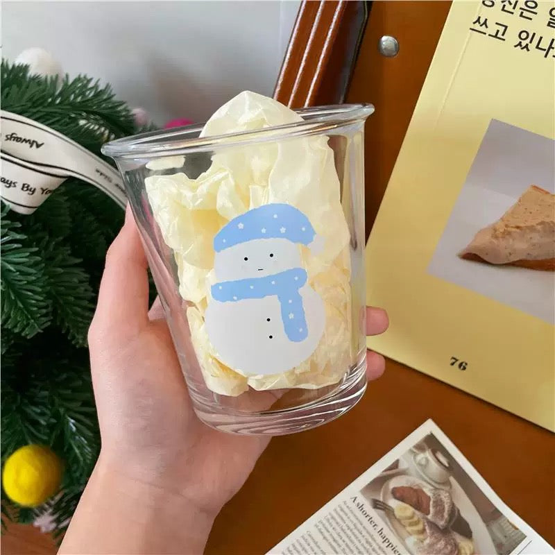 Cute Snowman Glass Mug – 350ML Capacity, Winter-Themed Drinking Cup