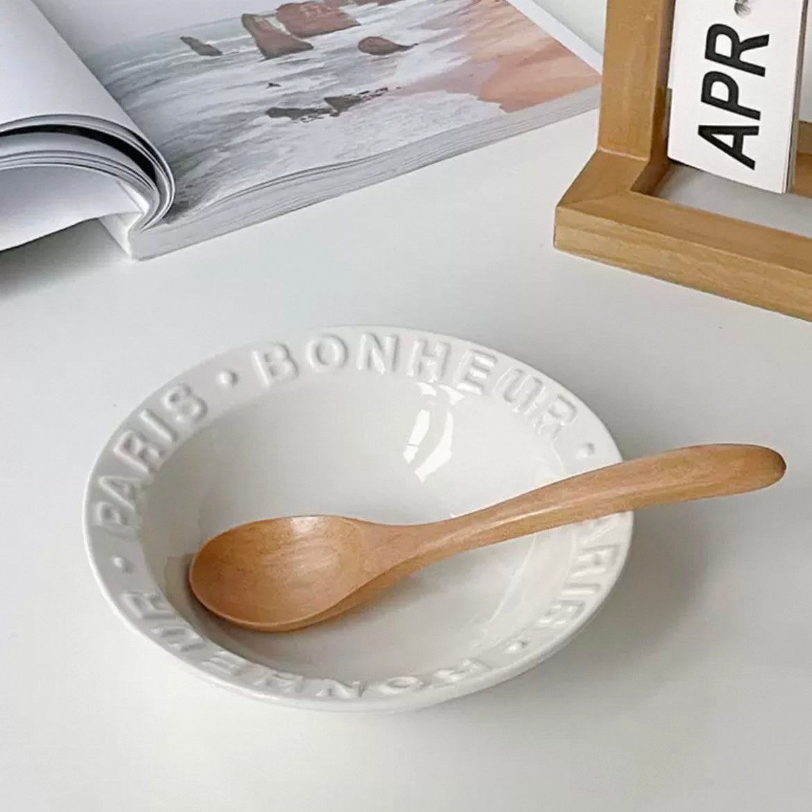 Embossed Letter Ceramic Bowl | 300ml Capacity, Bowl for Yogurt & Desserts