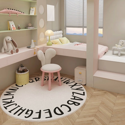 Black and White Alphabet Plush Bedside Rug | Ultra-Soft 100x100cm Round Carpet | Cozy & Soft Design