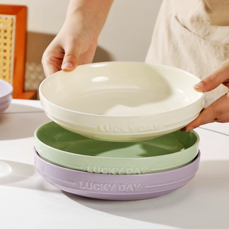 Lucky Day Ceramic Deep Plate – Soft Pastel Colors, 8 Inches