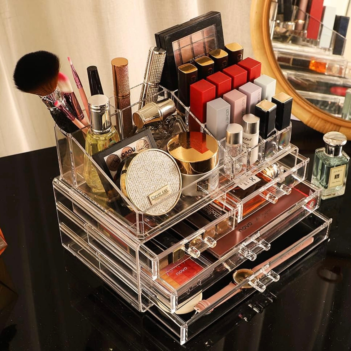 Acrylic Jewelry & Makeup Organizer Set – 2-Piece Storage Display with 3 or 4 Drawers