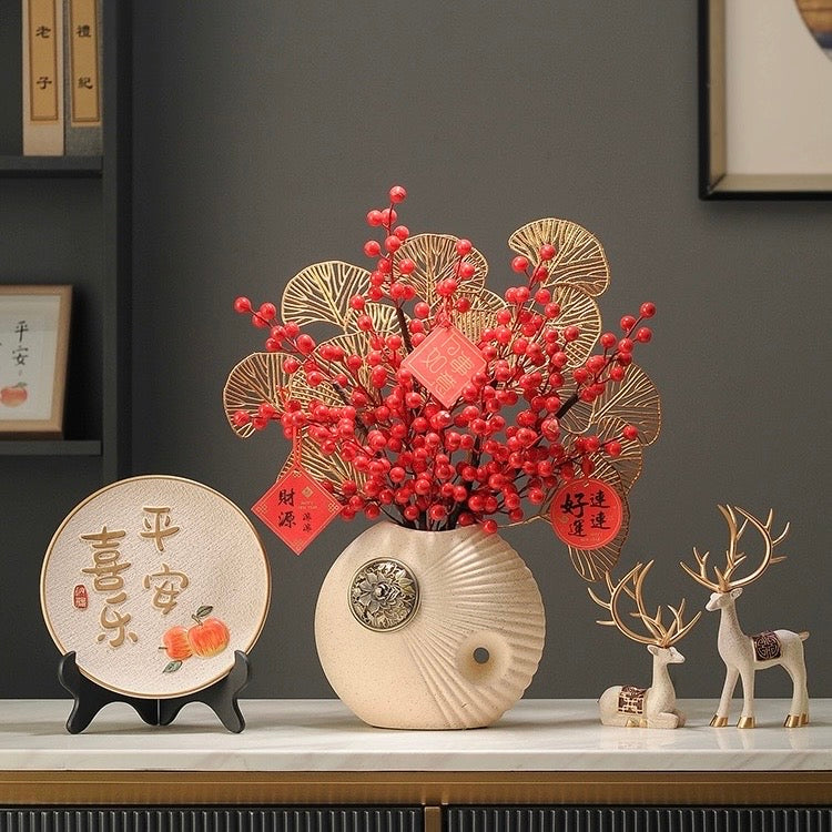 Peace & Joy Ceramic Decorative Plate – Modern Chinese Style Gift