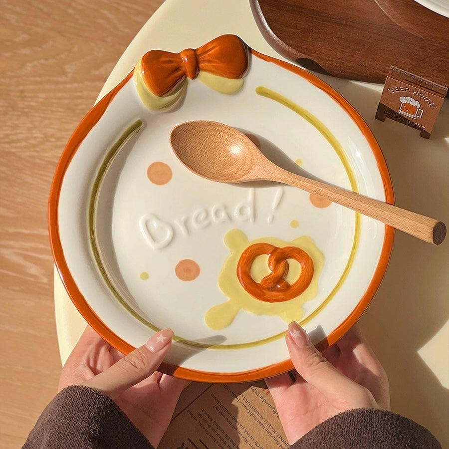 Embossed Cookie Ceramic Plate – 8.5-Inch | Colorful, Deep Serving Plate for Pasta & Salads
