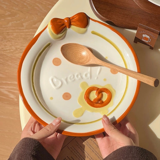 Embossed Cookie Ceramic Plate – 8.5-Inch | Colorful, Deep Serving Plate for Pasta & Salads