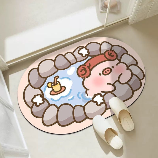 Lovely Piggy Bathroom Absorbent Mat - Size 40x60cm/50x80cm | Quick-Drying and Absorbent
