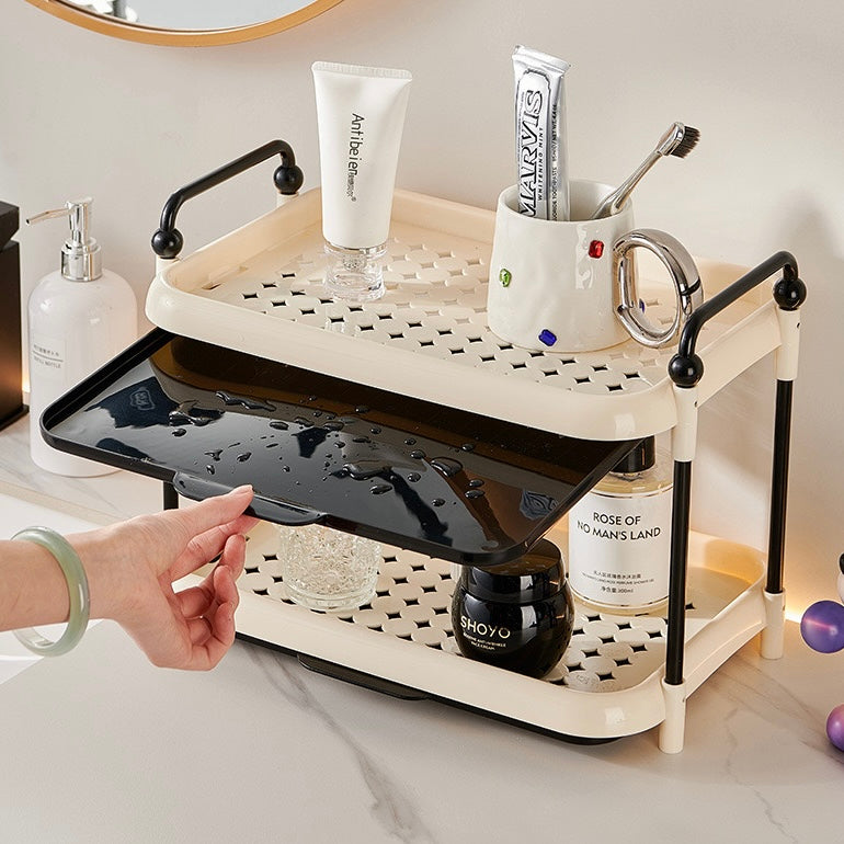 Two-Tier Cup Drying Rack with Handles | Creamy White & Black Drip Tray