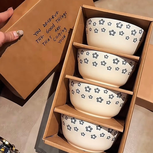 Blue Blossom Ceramic Bowl Gift Set – Set of 4, Perfect for Gifting