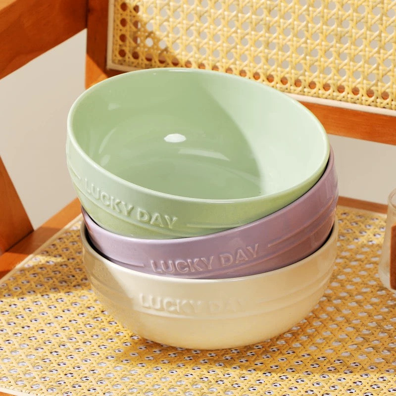 Lucky Day Large Capacity Ceramic Soup Bowl – Soft Pastel Colors, 1700ML Capacity