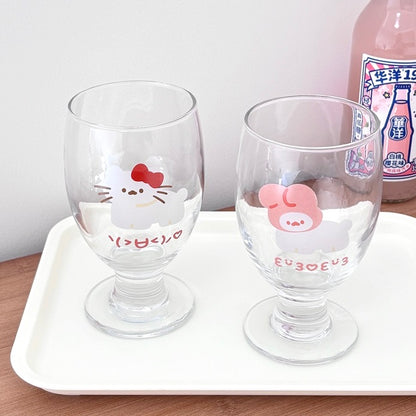 Cute Cat & Bunny High-Stem Glass Mug | 300ml Cute Drinking Glass