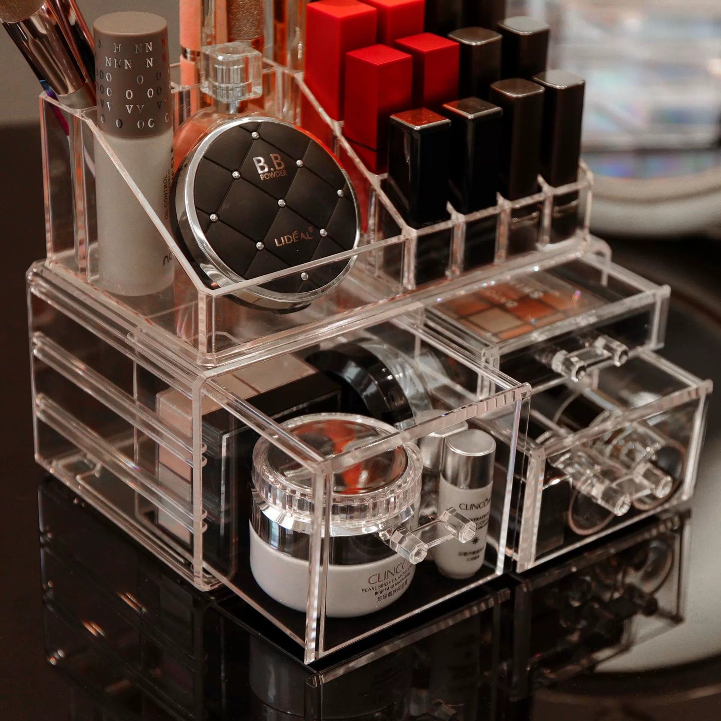 Acrylic Jewelry & Makeup Organizer Set – 2-Piece Storage Display with 3 or 4 Drawers