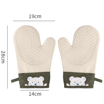 Cute Bear Heat-Resistant Silicone Oven Gloves - Set of 2, Non-Slip Baking Mitts for Cooking & Baking