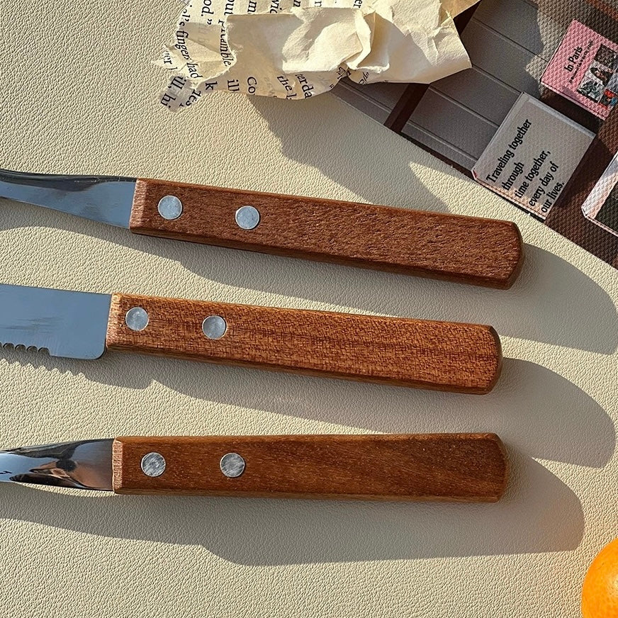 Riveted Wooden Handle Stainless Steel Utensil Set - Set of 3