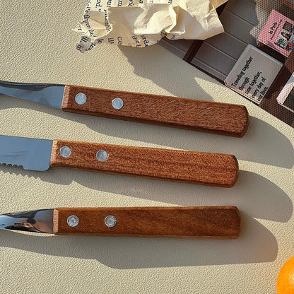 Riveted Wooden Handle Stainless Steel Utensil Set - Set of 3