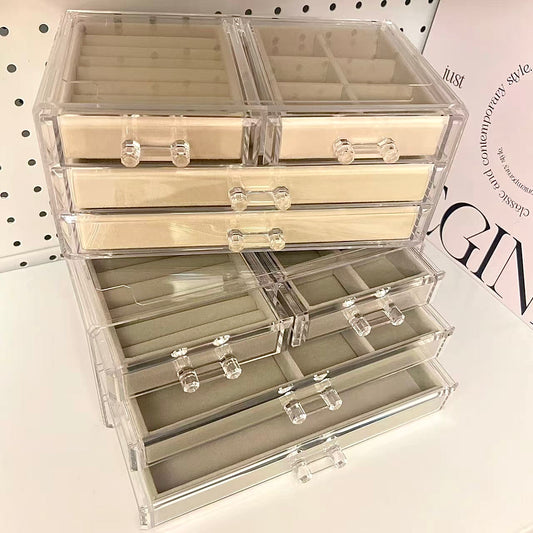 Elegant Acrylic Jewelry Box with 4 Drawers – Velvet Lined Storage for Rings & Bracelets