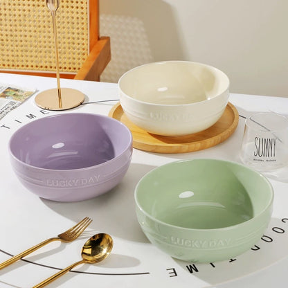Lucky Day Large Capacity Ceramic Soup Bowl – Soft Pastel Colors, 1700ML Capacity