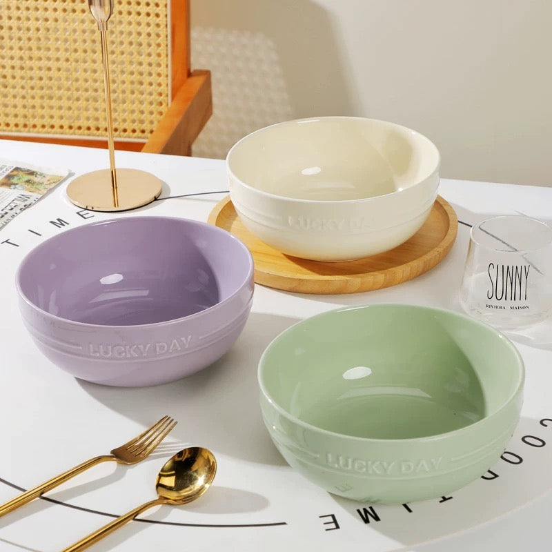 Lucky Day Large Capacity Ceramic Soup Bowl – Soft Pastel Colors, 1700ML Capacity