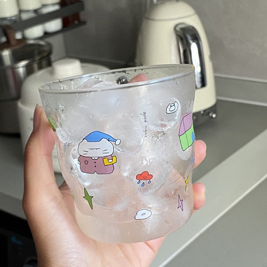 Sleepy Kitty Cartoon Glass Mug | 320ML Capacity, Dishwasher Safe