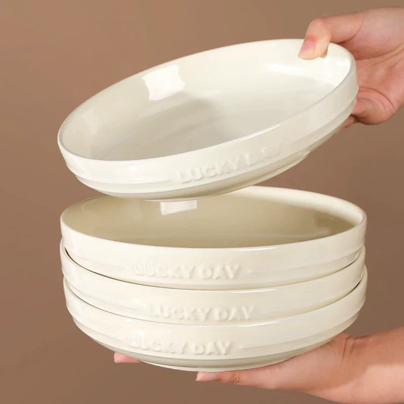 Lucky Day Ceramic Deep Plate – Soft Pastel Colors, 8 Inches