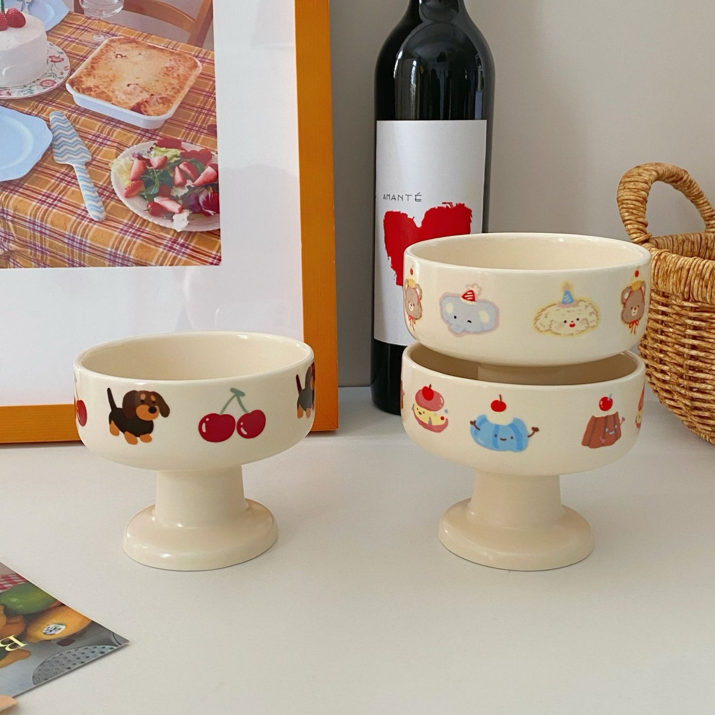 Creamy Cartoon Ceramic Dessert Cup – Cute Ice Cream Bowl | Microwave & Dishwasher Safe