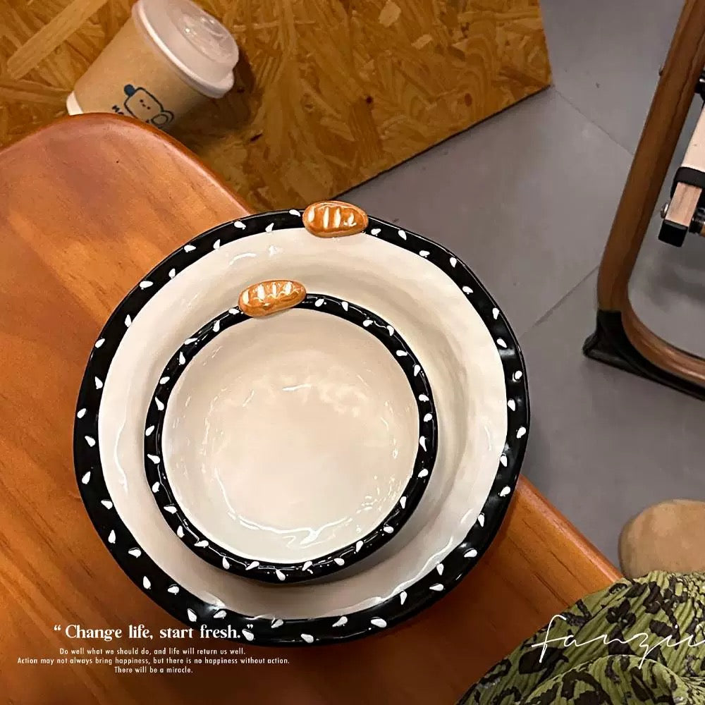 Black & White Sesame Bread Series Dinnerware Set | Chic & Functional Dining Set