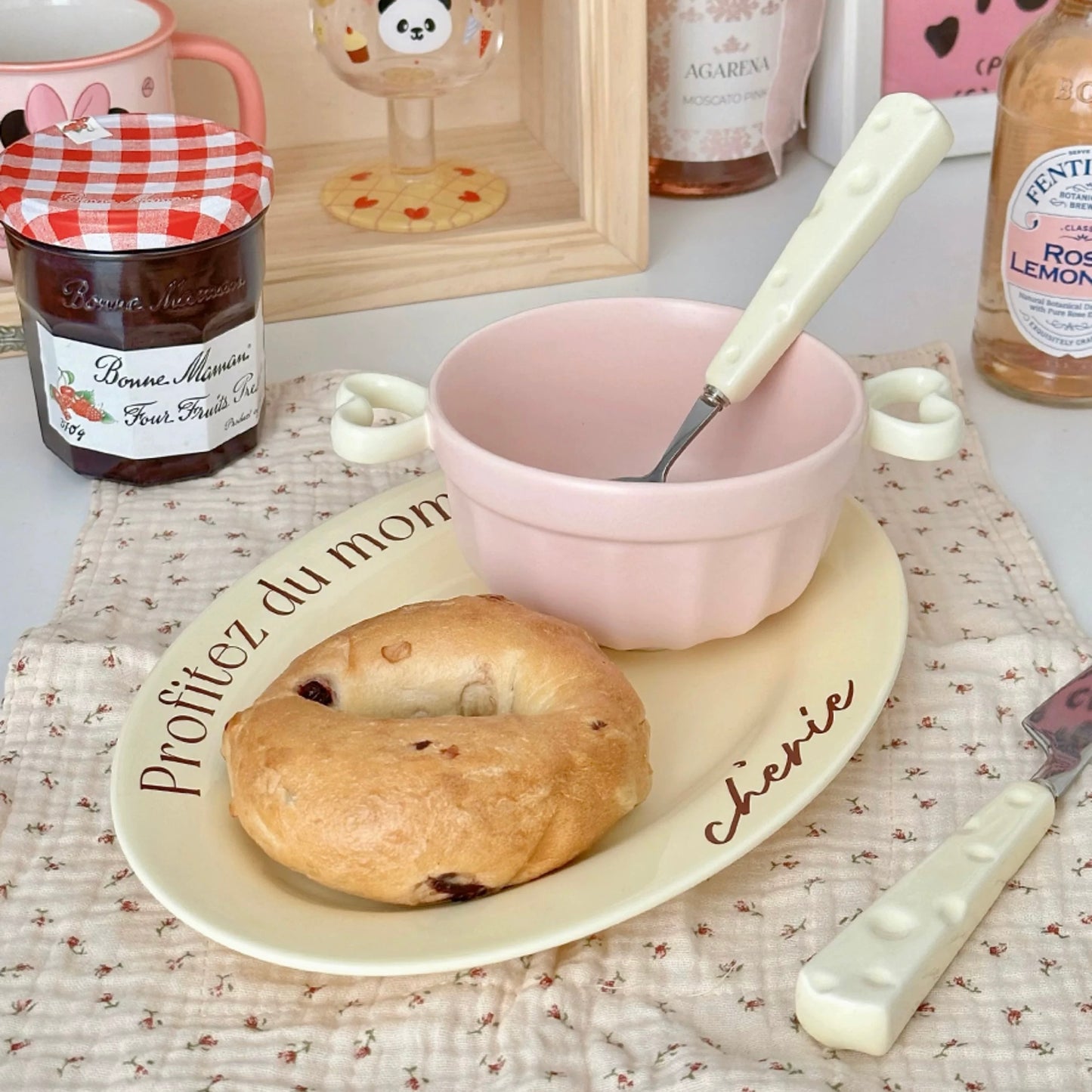Macaron Color Double-Handle Yogurt Bowl - Cute Heart-Shaped Design