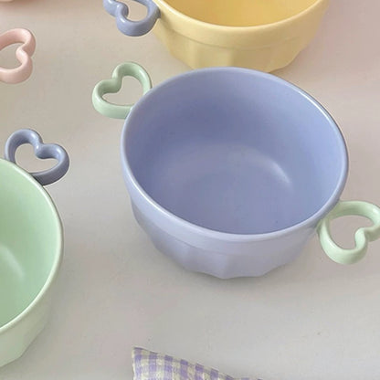 Macaron Color Double-Handle Yogurt Bowl - Cute Heart-Shaped Design