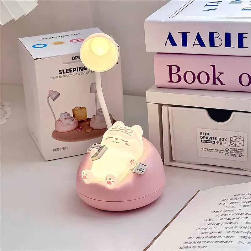 Adorable Sleeping Cat Night Light – USB Rechargeable, Adjustable Mini Desk Lamp