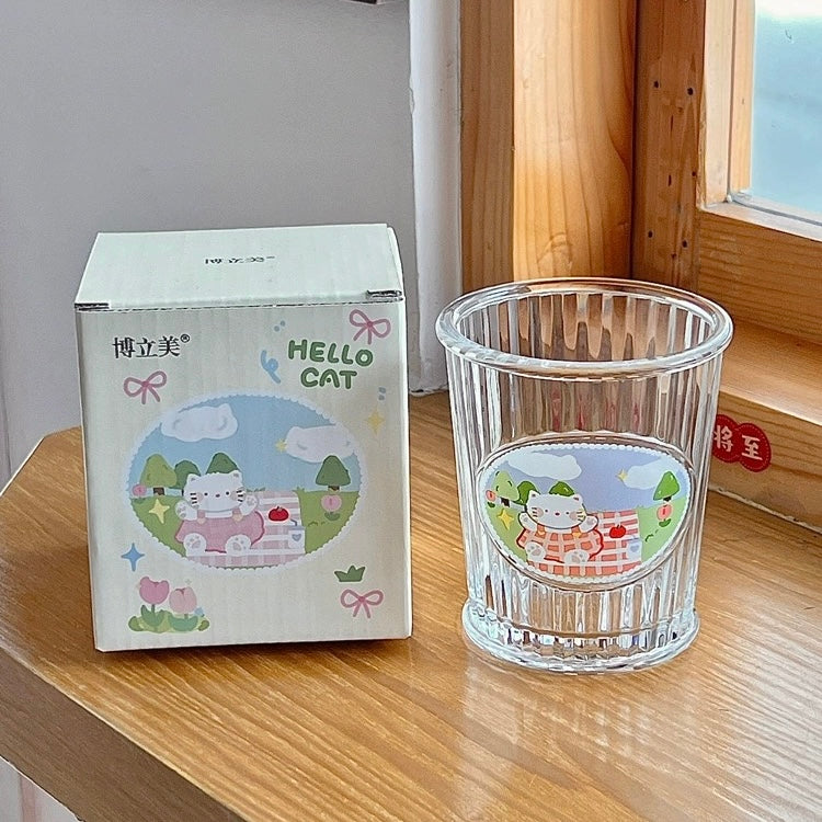 Picnic Diary Glass Cup - with Stainless Steel Straw, 350ML Capacity