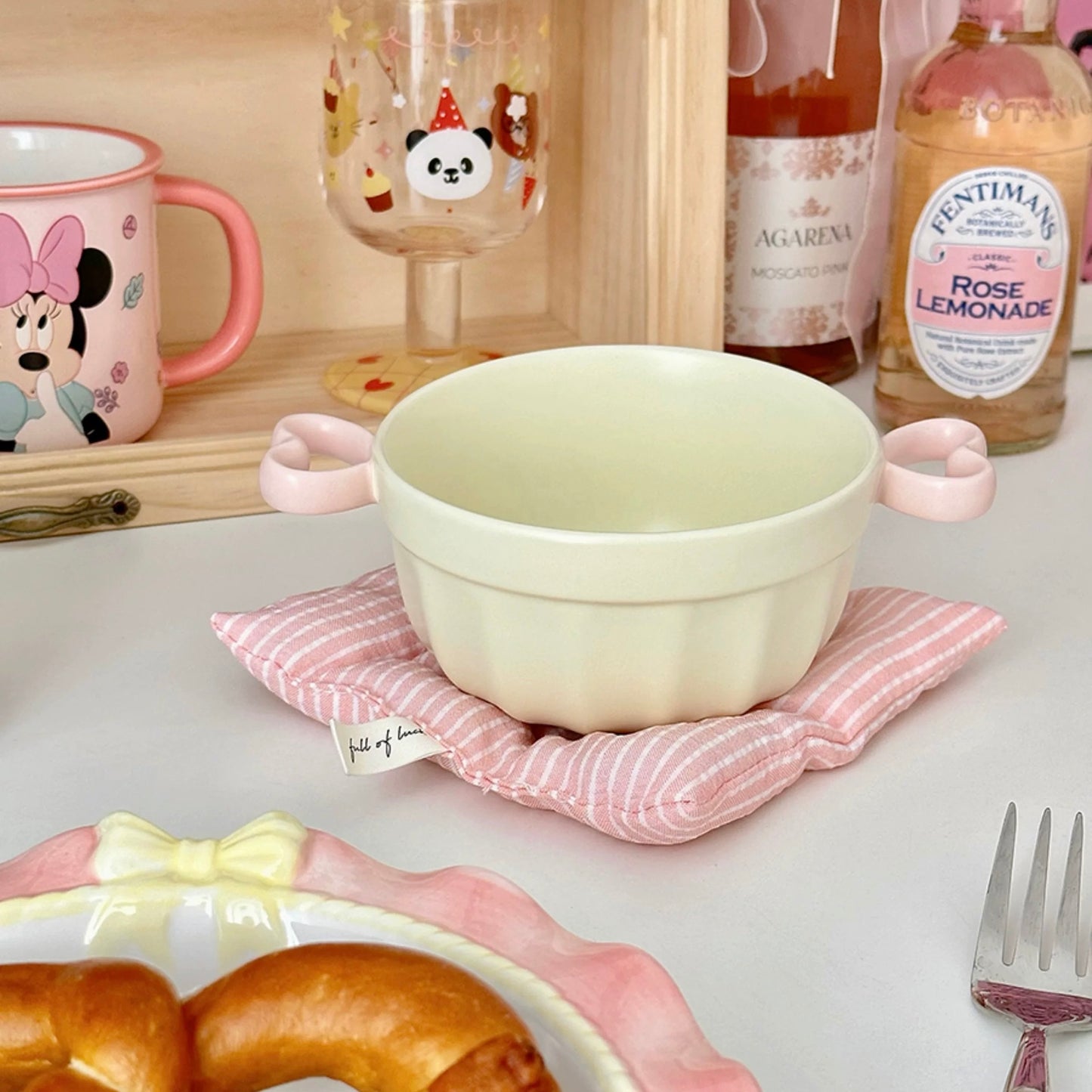 Macaron Color Double-Handle Yogurt Bowl - Cute Heart-Shaped Design