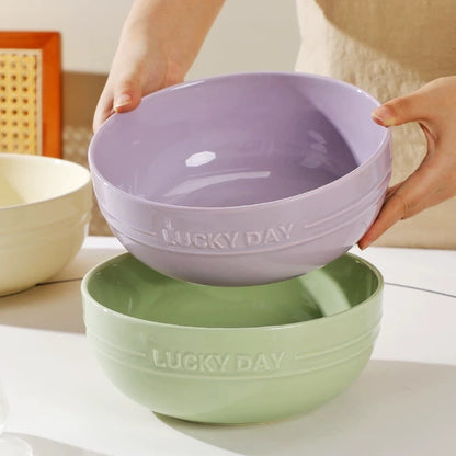 Lucky Day Large Capacity Ceramic Soup Bowl – Soft Pastel Colors, 1700ML Capacity
