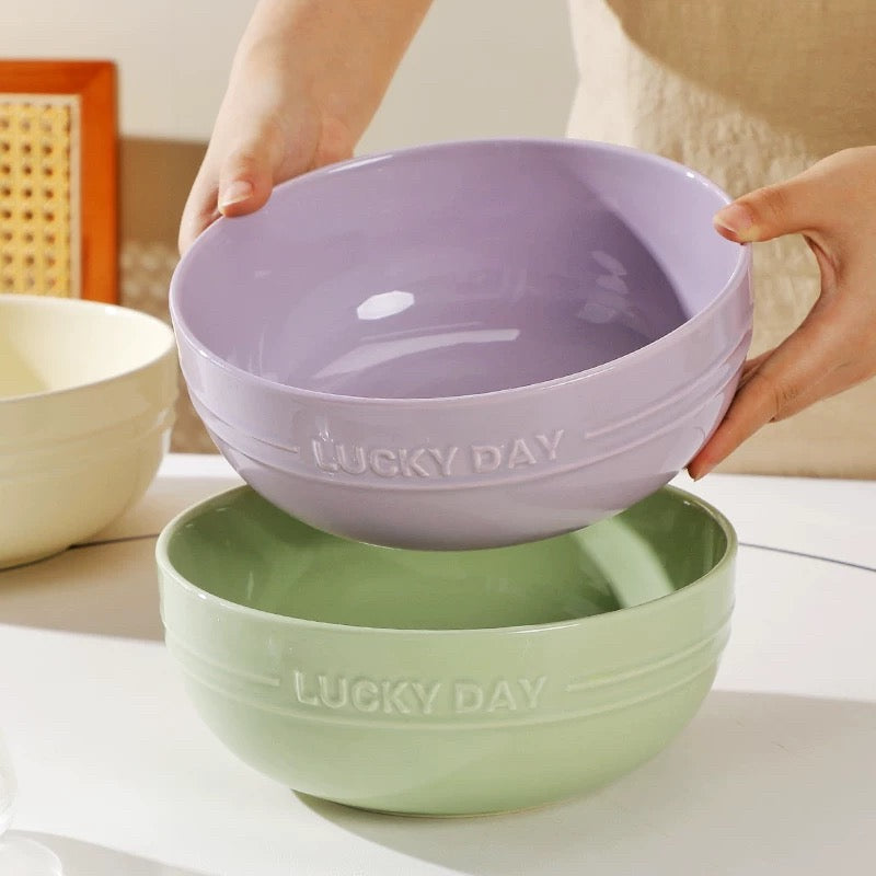 Lucky Day Large Capacity Ceramic Soup Bowl – Soft Pastel Colors, 1700ML Capacity