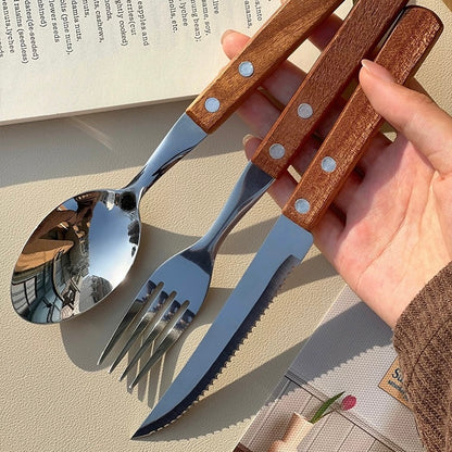Riveted Wooden Handle Stainless Steel Utensil Set - Set of 3