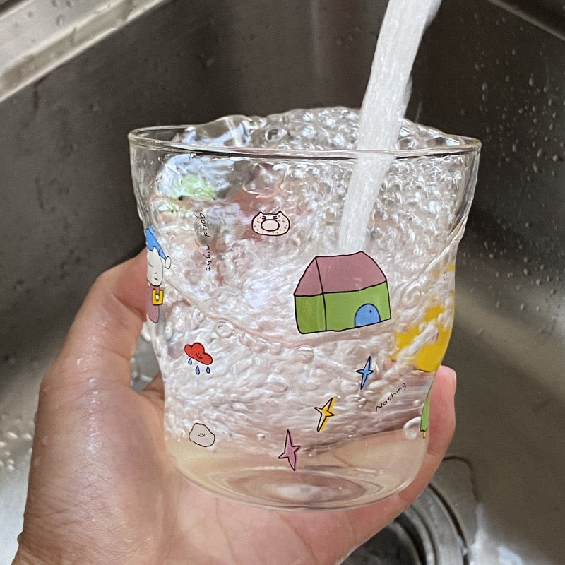 Sleepy Kitty Cartoon Glass Mug | 320ML Capacity, Dishwasher Safe