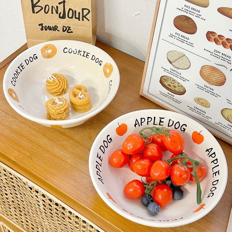 Cute Apple Dog & Cookie Dog Ramen Bowl – 1000ml Large Ceramic Bowl