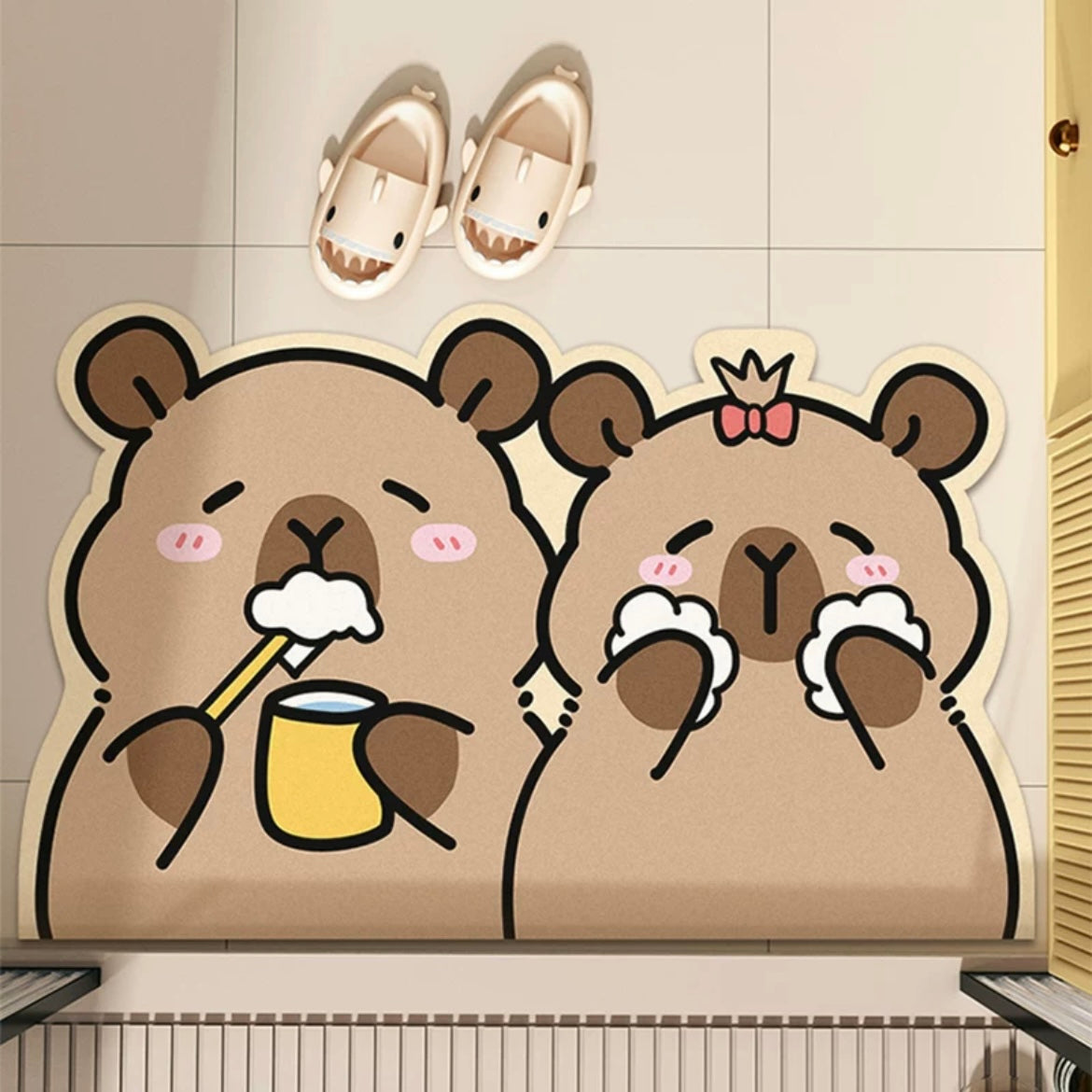 Capybara Couple Bathroom Absorbent Mat - Size 40x60cm / 50x80cm | Quick-Drying and Absorbent