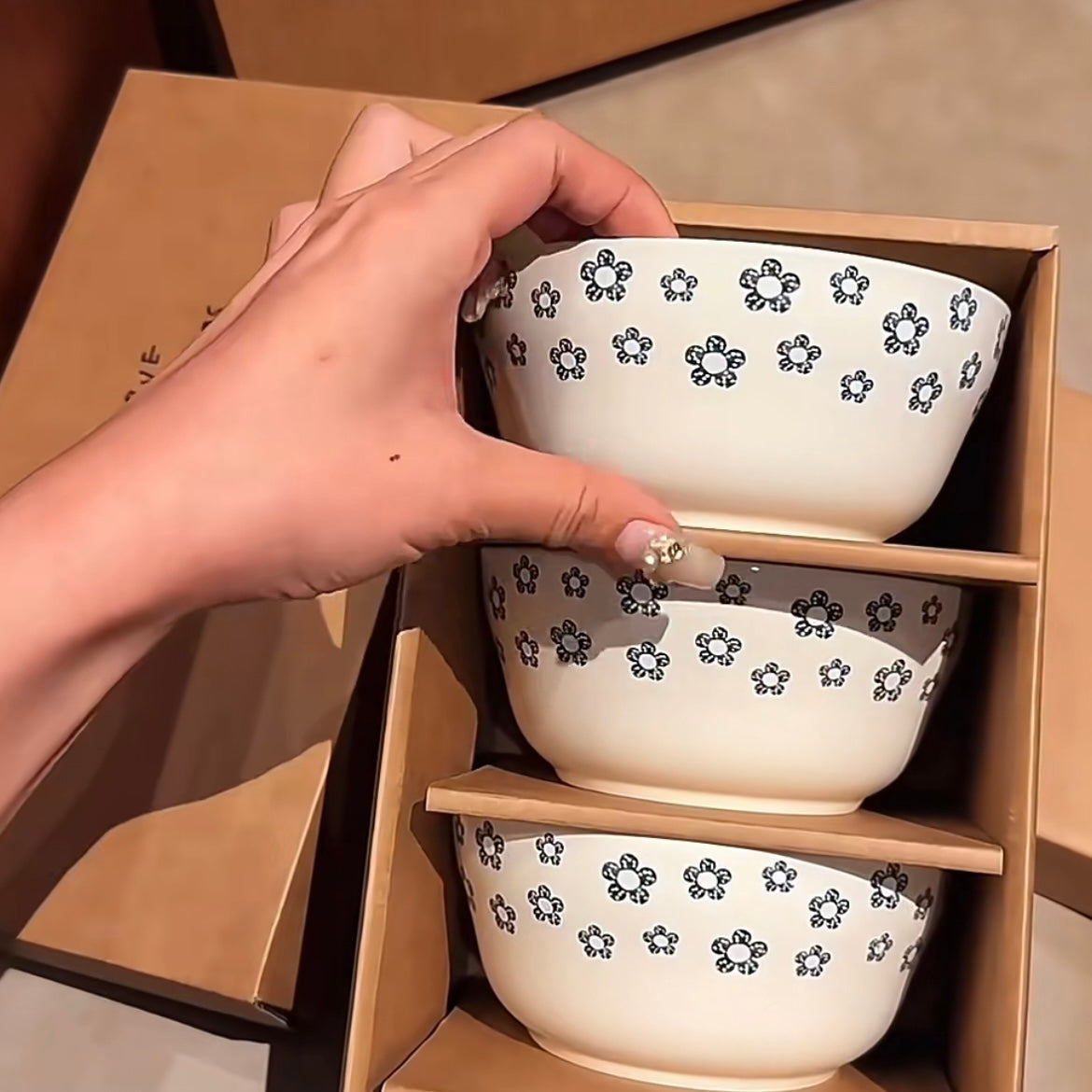 Blue Blossom Ceramic Bowl Gift Set – Set of 4, Perfect for Gifting