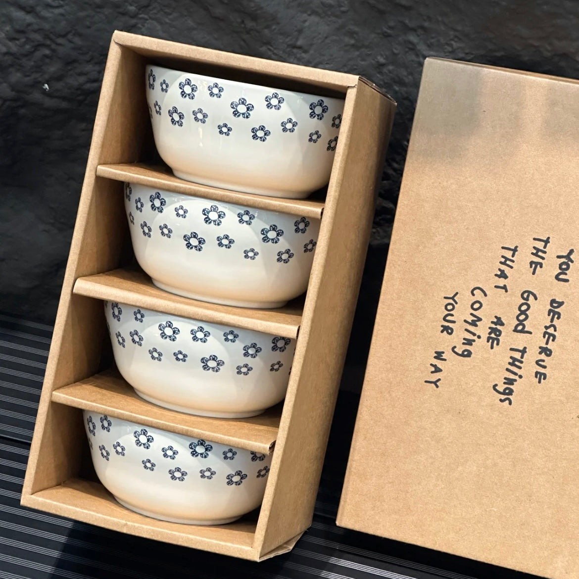 Blue Blossom Ceramic Bowl Gift Set – Set of 4, Perfect for Gifting