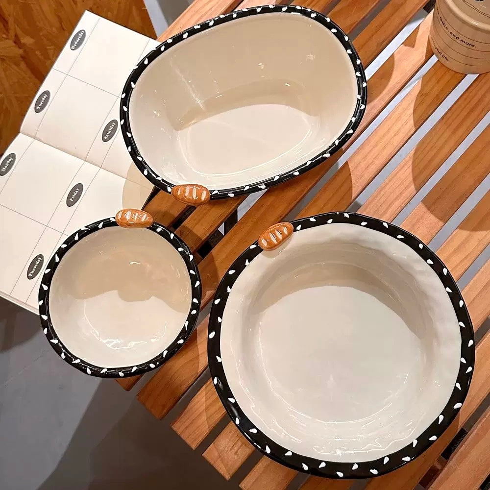 Black & White Sesame Bread Series Dinnerware Set | Chic & Functional Dining Set