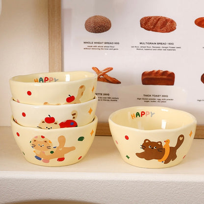 Happy Cat Ceramic Bowl Gift Set – Set of 4, Perfect for Gifting