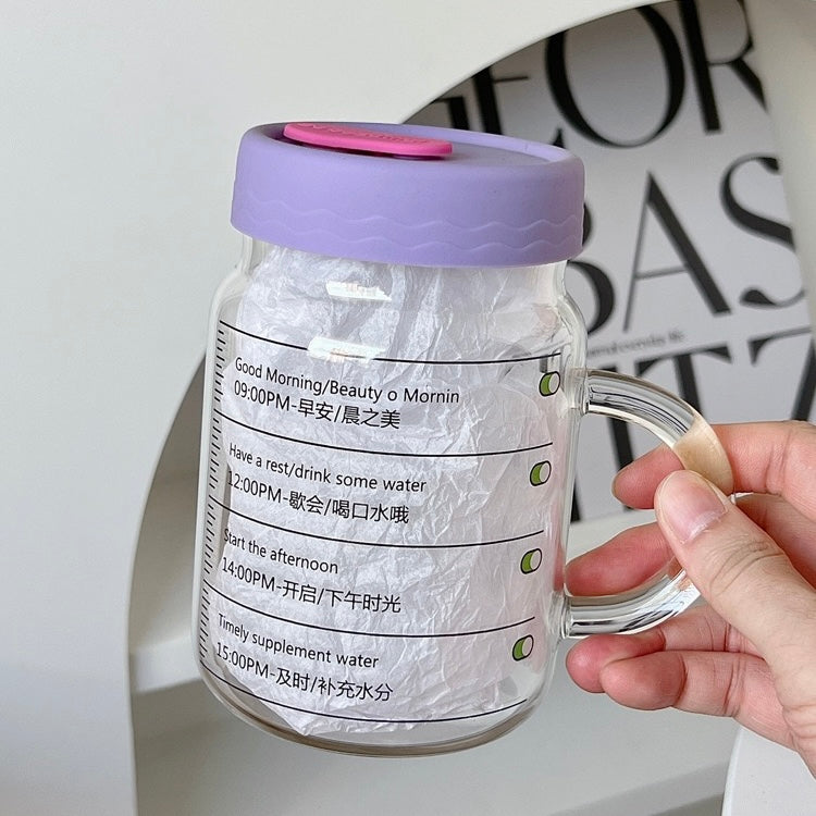 Time-Marked Glass Cup with Lid and Straw | 800ML Capacity, Large-Capacity Drinkware