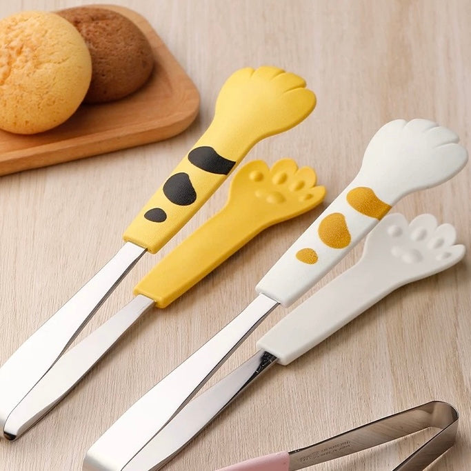 Cute Cat Paw Food Tongs | Anti-Slip Stainless Steel Tongs in Pink, Yellow, White