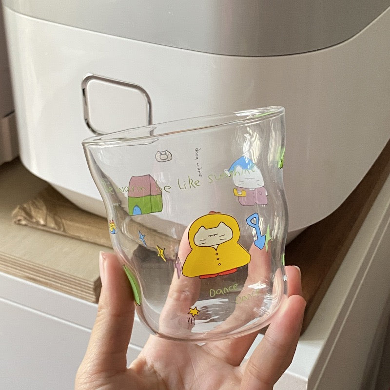Sleepy Kitty Cartoon Glass Mug | 320ML Capacity, Dishwasher Safe