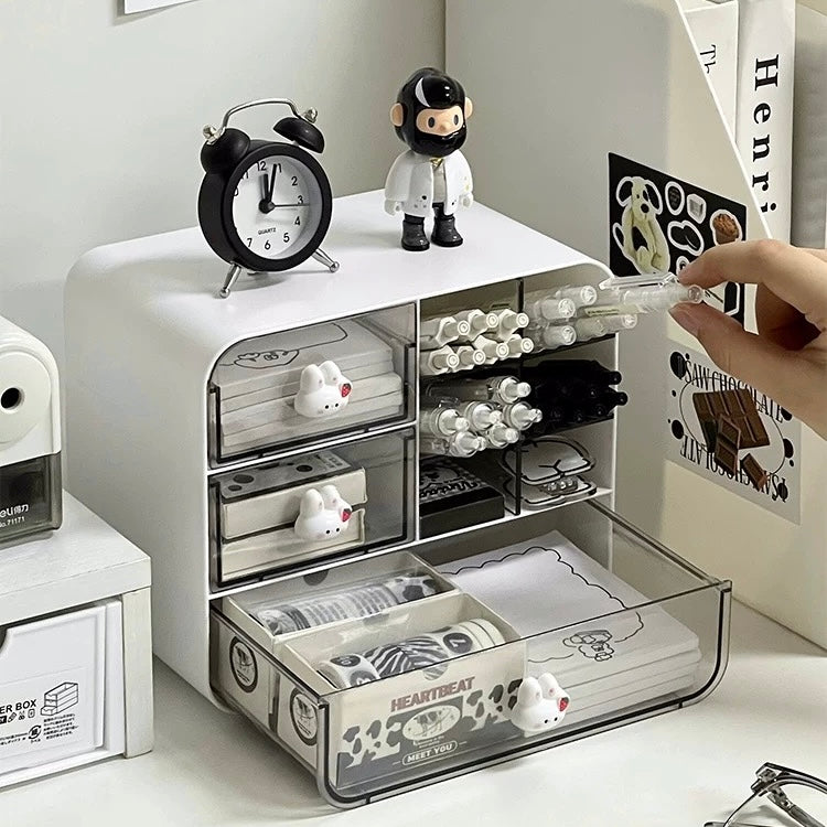 Pig & Rabbit Desktop Organizer with Drawers | High-Quality Acrylic and PC Plastic