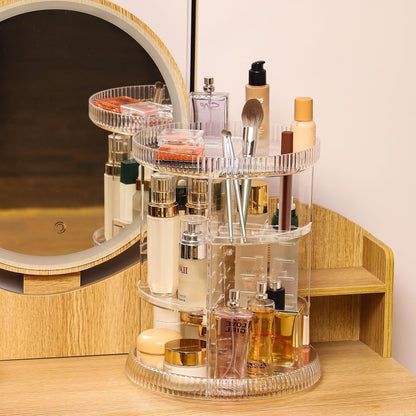360° Rotating Acrylic Makeup Organizer – Adjustable Multi-Layer Cosmetic Storage Rack