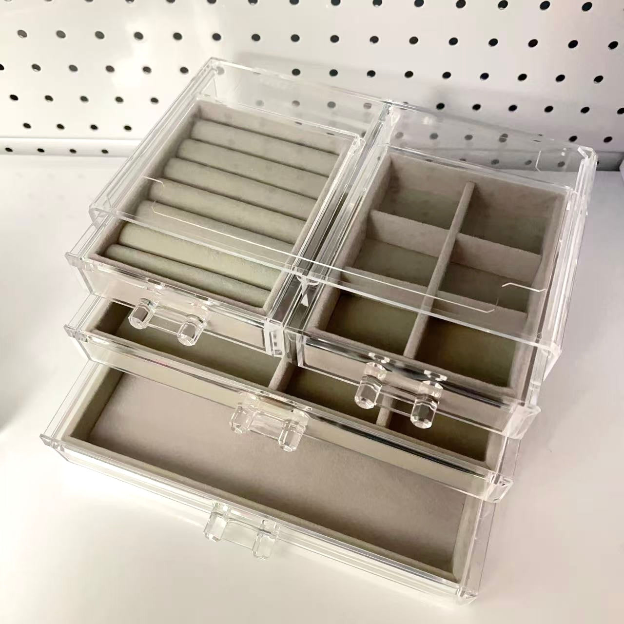 Elegant Acrylic Jewelry Box with 4 Drawers – Velvet Lined Storage for Rings & Bracelets