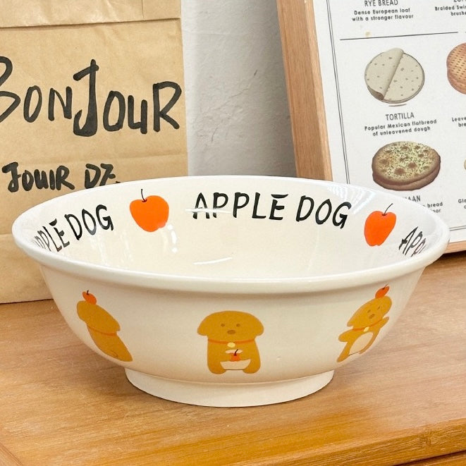 Cute Apple Dog & Cookie Dog Ramen Bowl – 1000ml Large Ceramic Bowl