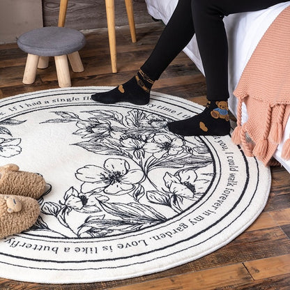 Minimalist Floral Plush Bedside Rug | Ultra-Soft 100x100cm Round Carpet | Cozy & Soft Design