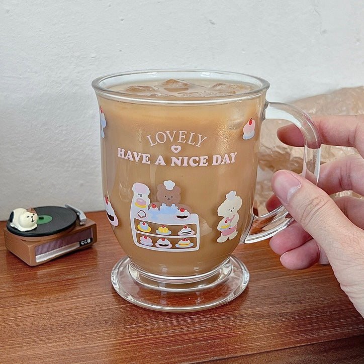 Cute Dessert House Glass Mug with Handle, 450ML Capacity